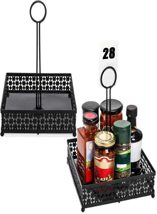 ZAVOOS 2 Pack Condiment Caddy, Metal Square Table Caddies Collection Spice Organizer with Number Card Holder for Kitchen Cabinet, Floral Decor Seasoning Sauce Holder for Outdoor Grill, Picnic, Party - Image 1