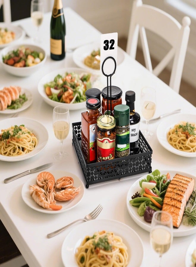 ZAVOOS 2 Pack Condiment Caddy, Metal Square Table Caddies Collection Spice Organizer with Number Card Holder for Kitchen Cabinet, Floral Decor Seasoning Sauce Holder for Outdoor Grill, Picnic, Party - Image 5