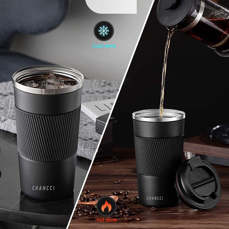 CHANCCI 16oz Travel Coffee Mug Spill Proof, Insulated Coffee Mug with Lid, Leakproof Coffee Tumbler,Stainless Steel Vacuum Coffee Cup for Hot/Cold Drinks, Reusable Coffee Cup for Men Women -510ml,Black - Image 3