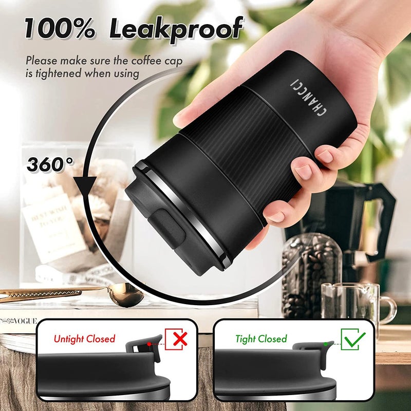 CHANCCI 16oz Travel Coffee Mug Spill Proof, Insulated Coffee Mug with Lid, Leakproof Coffee Tumbler,Stainless Steel Vacuum Coffee Cup for Hot/Cold Drinks, Reusable Coffee Cup for Men Women -510ml,Black - Image 4