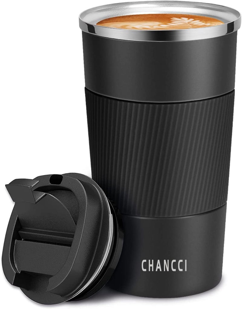 CHANCCI 16oz Travel Coffee Mug Spill Proof, Insulated Coffee Mug with Lid, Leakproof Coffee Tumbler,Stainless Steel Vacuum Coffee Cup for Hot/Cold Drinks, Reusable Coffee Cup for Men Women -510ml,Black - Image 1