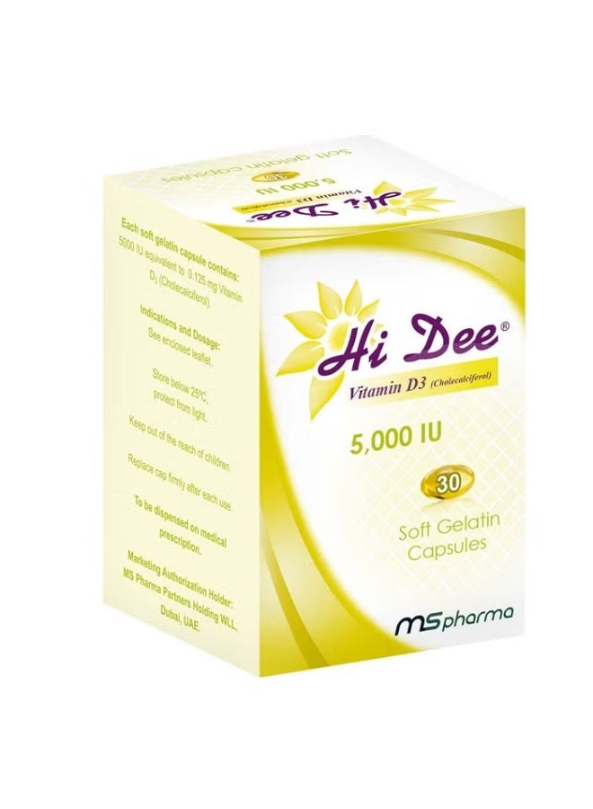 Hi Dee Vitamin D3 5000IU Soft Gelatin Capsules, Pack of 30's