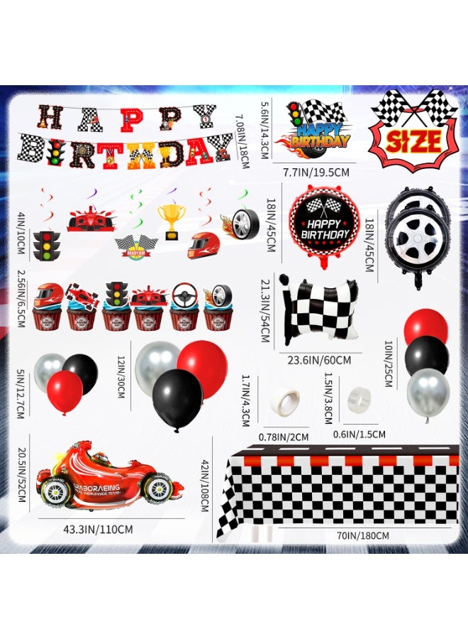 FRUITFUL PARTY 112pcs Race Car Party Decorations Set Includes Racing Cars Happy Birthday Banner Balloons Cake Toppers Tablecloth Hanging Swirls etc Racing Car Birthday Party Decoration Supplies - Image 2