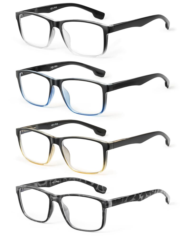 JOLISU 4 Pack Reading Glasses Men Blue Light Blocking with Spring Hinge, Anti Eyestrain/UV Large Wide Square Computer Readers (1.00) - Image 1