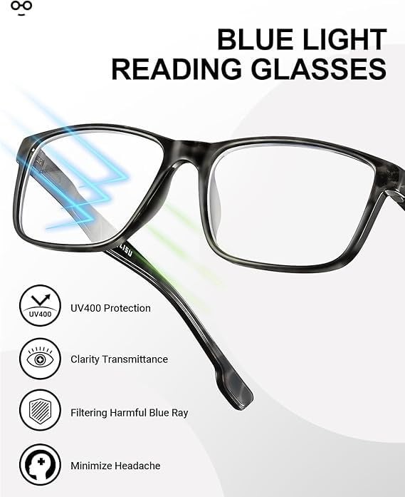 JOLISU 4 Pack Reading Glasses Men Blue Light Blocking with Spring Hinge, Anti Eyestrain/UV Large Wide Square Computer Readers (1.00) - Image 5