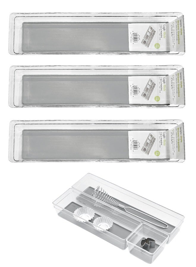 Morlife 3 Pack Clear Plastic Drawer Organizers Set，Storage Bins for Makeup, Bedroom, Kitchen Gadgets Utensils and Office  (Size:32.8*8.3*5.45CM) - Image 1