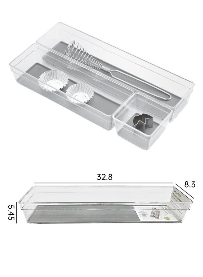 Morlife 3 Pack Clear Plastic Drawer Organizers Set，Storage Bins for Makeup, Bedroom, Kitchen Gadgets Utensils and Office  (Size:32.8*8.3*5.45CM) - Image 2