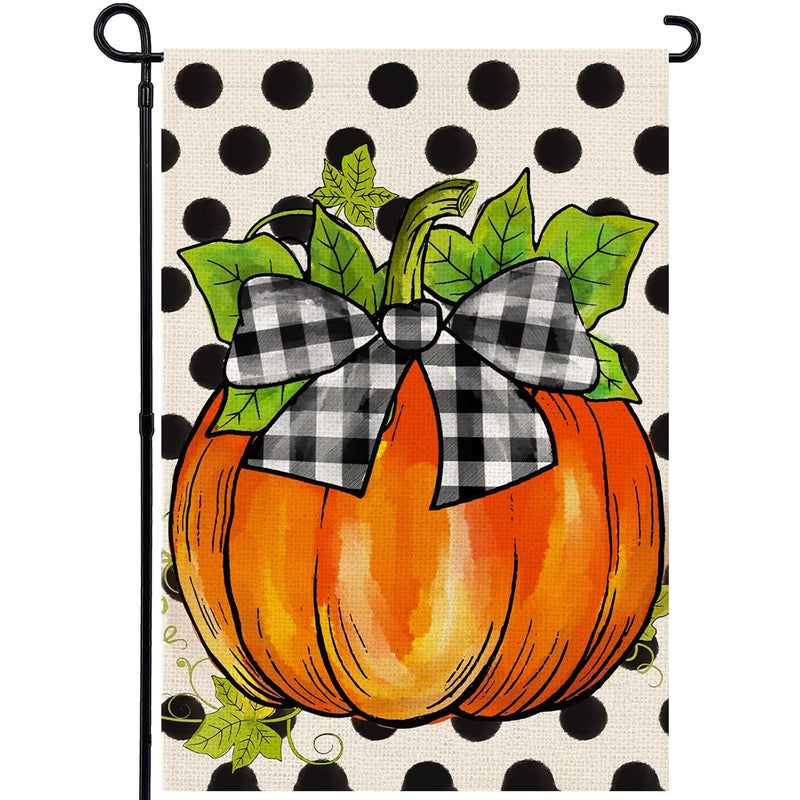 Agroon Hello Fall Pumpkin Garden Flag 12x18 Inch, Double Sided Autumn Thanksgiving Holiday Burlap Yard Flag for Outdoor Decoration - Image 1