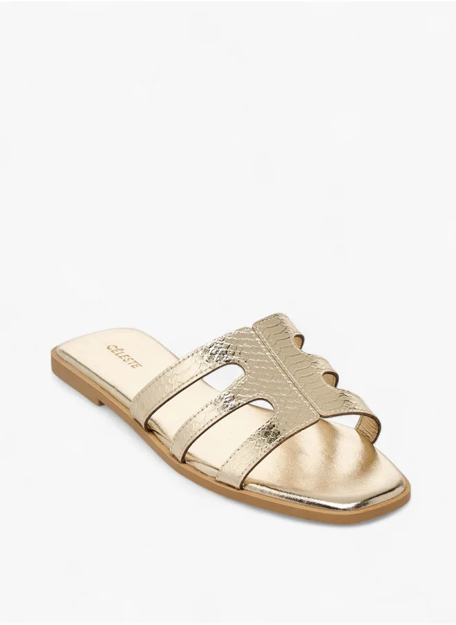 Celeste Women's Textured Cut-Out Detail Slip-On Flat Sandals