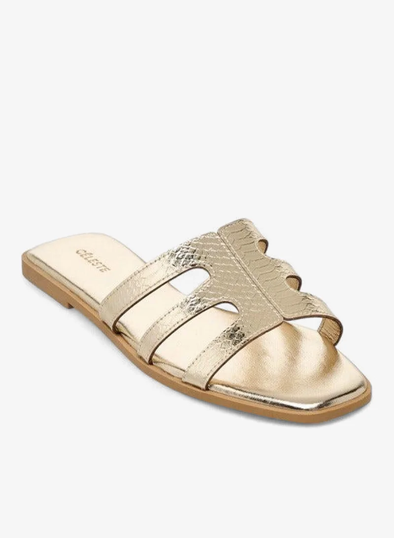 Celeste Women's Textured Cut-Out Detail Slip-On Flat Sandals