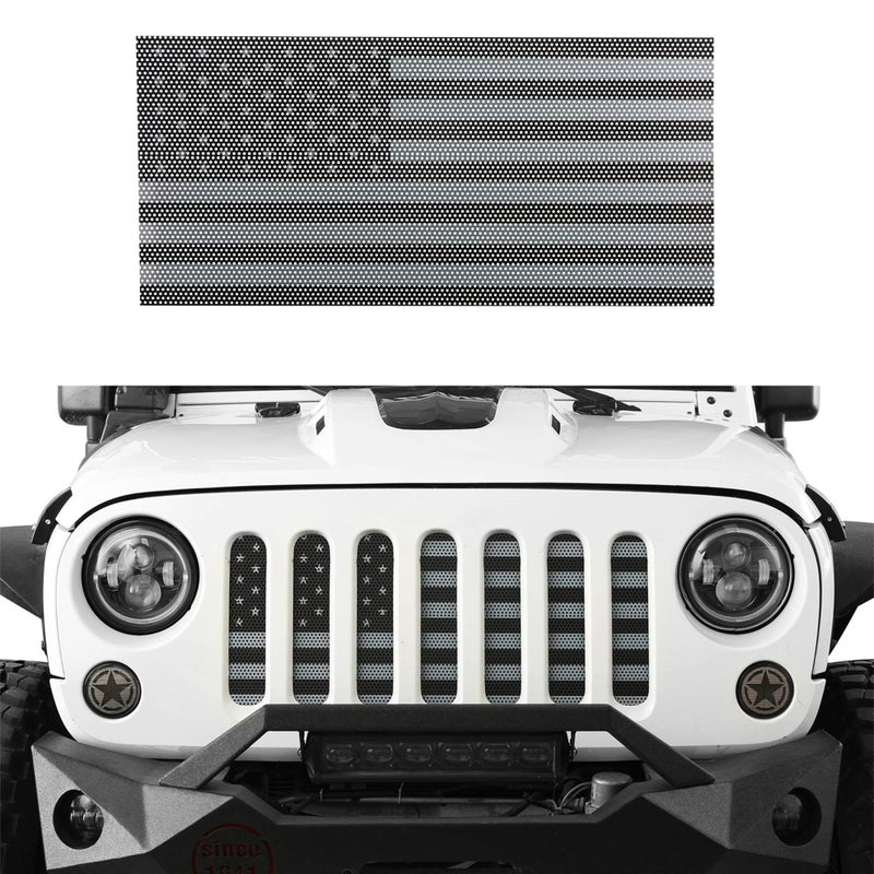 Hooke Road Front Grill Mesh Grille Insert US Flag Old Glory for 2007-2018 Jeep Wrangler JK & Wrangler Unlimited (Black Out)