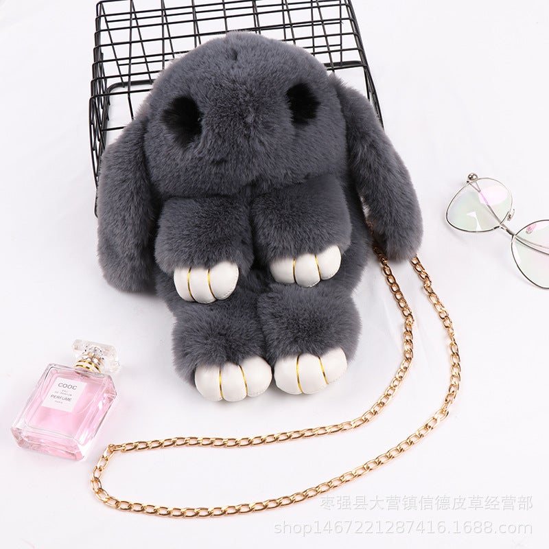 2024 Cute Plush Bunny Crossbody Kids Bag Dark gray 