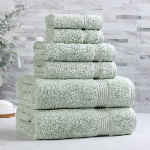 Superior Egyptian Cotton 6-Piece Towel Set, Bathroom Essentials, Towels For Bathroom, Apartment, Airbnb, Guest Bath, Face, Hand, Bath Towels, Washcloths, Absorbent, Fast Drying, Sage - Image 2