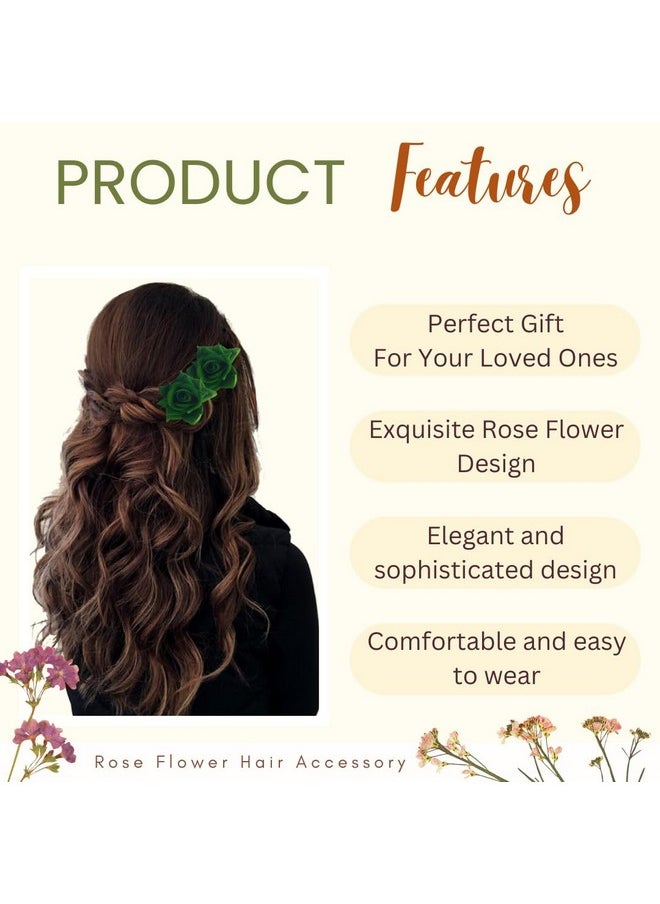 Hair Flare - Artificial Plastic & Metal Rose Flower With Abundance Of Petals Design Hairpin/Hair Clip/Judabun | Bridal Hair Accessories For Women & Girls - 2700, Green, Set Of 2 - Image 1