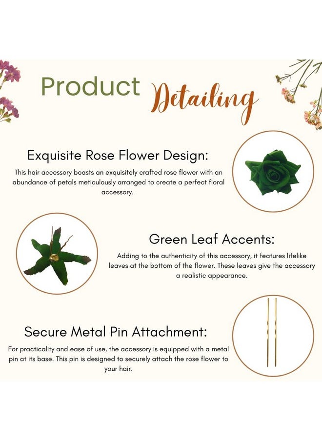 Hair Flare - Artificial Plastic & Metal Rose Flower With Abundance Of Petals Design Hairpin/Hair Clip/Judabun | Bridal Hair Accessories For Women & Girls - 2700, Green, Set Of 2 - Image 1