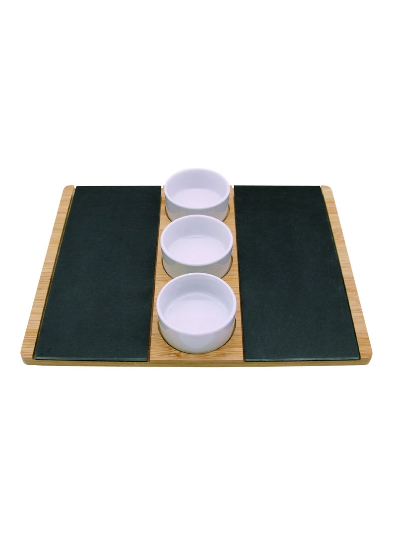 Cuisine Art Bamboo with Slate Serving Plate & 3 Bowls - Image 1