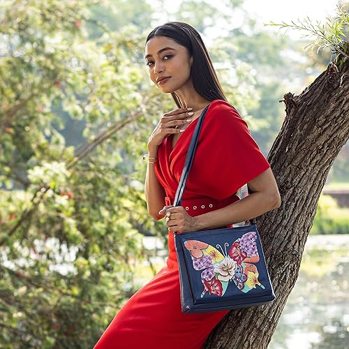 Anna by Anuschka Women's Hand-Painted Leather Organizer Crossbody, Butterfly Mosaic - Image 3
