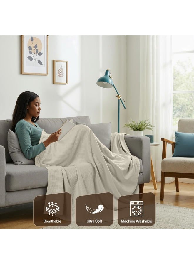 Utopia Bedding Twin Size Waffle Blanket Soft Lightweight Breathable Cotton Blend Bed Blanket for All Seasons Luxury Throws for Bed Couch and Sofa (Khaki) - Image 4