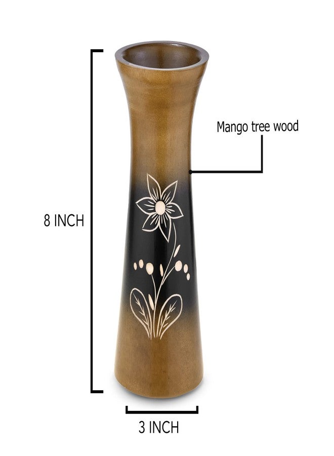 ايرافيدا طقم مزهريتين من خشب المانجو المنحوت يدويًا من إيرافيدا | ديكور طاولة بني مقاس 8 بوصات للزهور المجففة أو الاصطناعية | لمسة ريفية من الخشب الطبيعي للمنزل أو الرف أو المدخل - Image 3