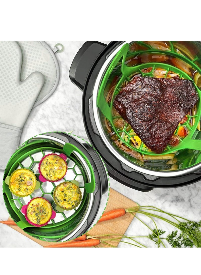 Silicone Steamer Sling Portable Non-Stick Steamer Sling Anti-scalding Baking pan Lifting Steamer Rack Egg Steamer Rack and Baking Pan Sling 6 Qt /8 Qt Green 21x21x2.5 cm - Image 5