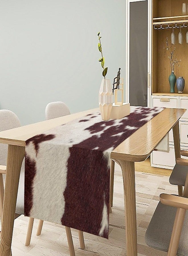 SENRUEGT Linen Cow Print Table Runner,Farm Brown White Cowhide Print Tablecloth,Vintage Cowboy Theme Birthday Party Home Kitchen Daily Decor,36X13inch - Image 4