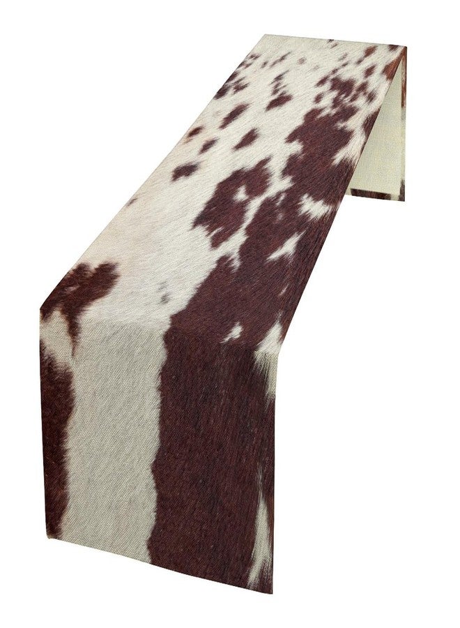 SENRUEGT Linen Cow Print Table Runner,Farm Brown White Cowhide Print Tablecloth,Vintage Cowboy Theme Birthday Party Home Kitchen Daily Decor,36X13inch - Image 2