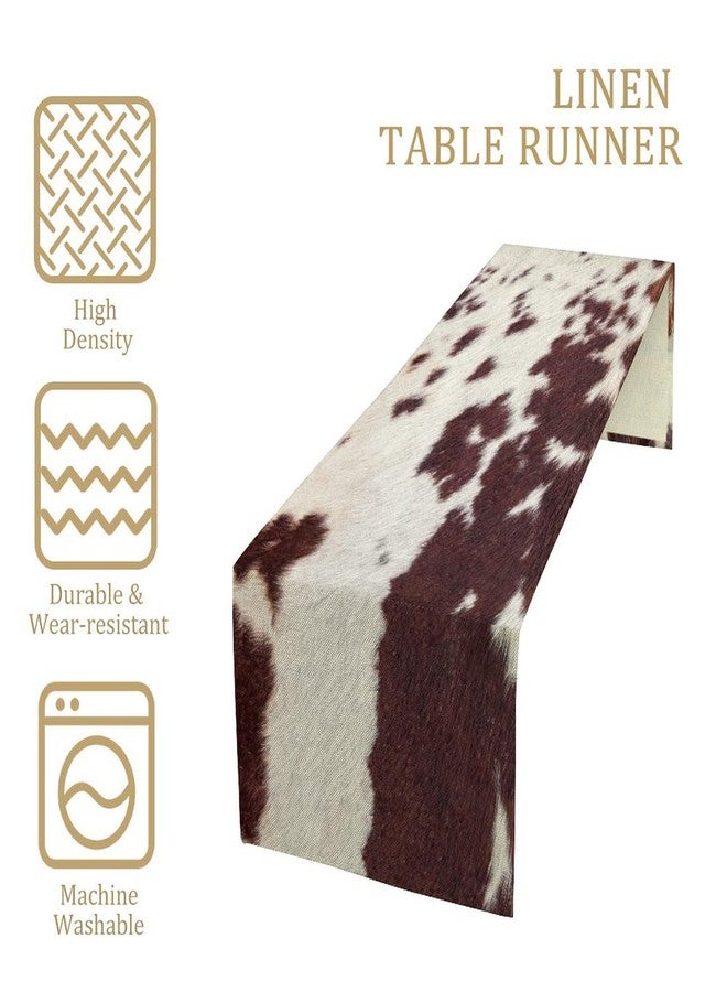 SENRUEGT Linen Cow Print Table Runner,Farm Brown White Cowhide Print Tablecloth,Vintage Cowboy Theme Birthday Party Home Kitchen Daily Decor,36X13inch - Image 5