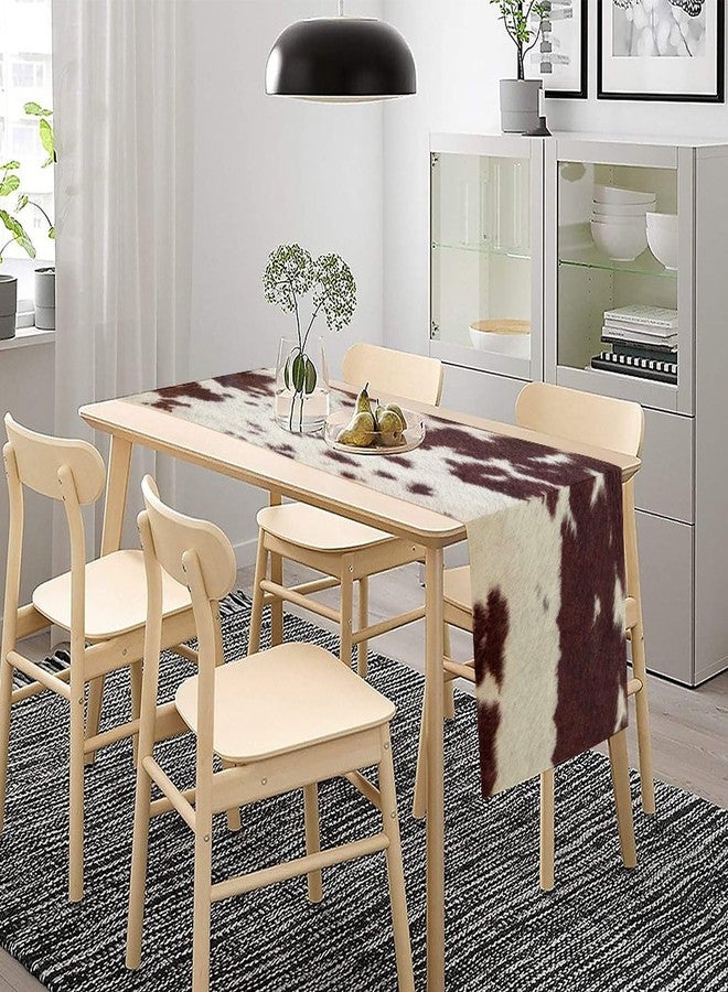 SENRUEGT Linen Cow Print Table Runner,Farm Brown White Cowhide Print Tablecloth,Vintage Cowboy Theme Birthday Party Home Kitchen Daily Decor,36X13inch - Image 3