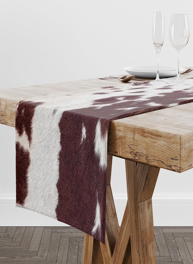 SENRUEGT Linen Cow Print Table Runner,Farm Brown White Cowhide Print Tablecloth,Vintage Cowboy Theme Birthday Party Home Kitchen Daily Decor,36X13inch - Image 1