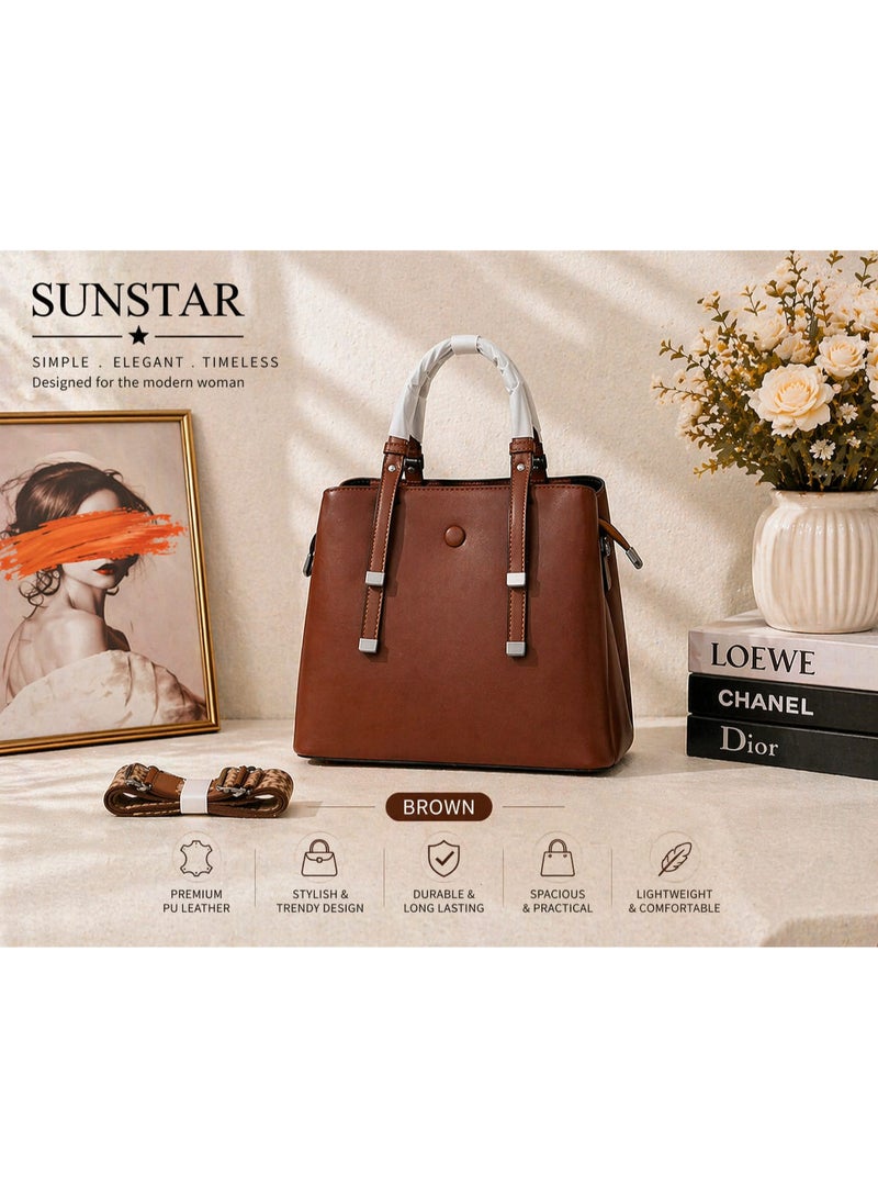 SUNSTAR Elegant Women’s Tote Handbag – Premium PU Leather Shoulder Bag with Long Strap - Image 1