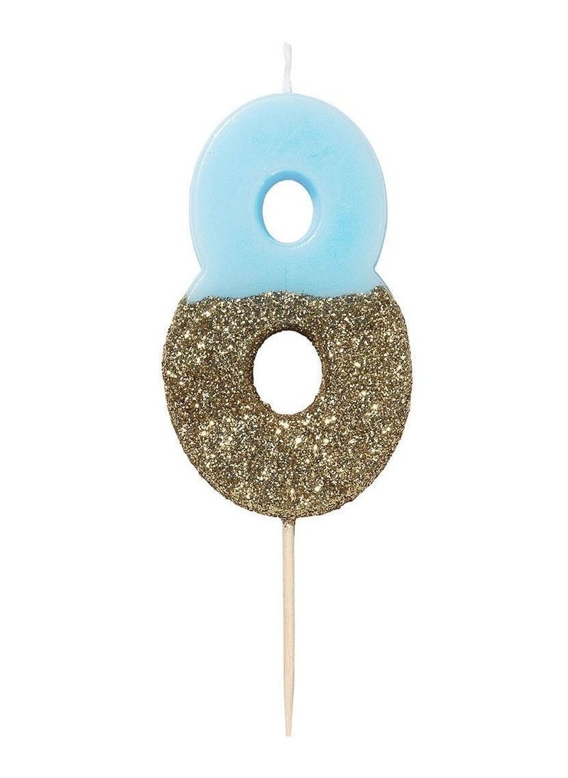 Talking Tables Blue & Gold Glitter Number Candle - 8  - Image 1