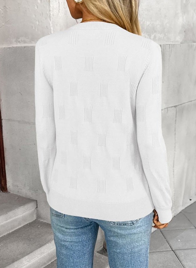 LILLUSORY Women Long Sleeve Pullover Sweaters Fall Clothes 2025, White, XL - Image 5