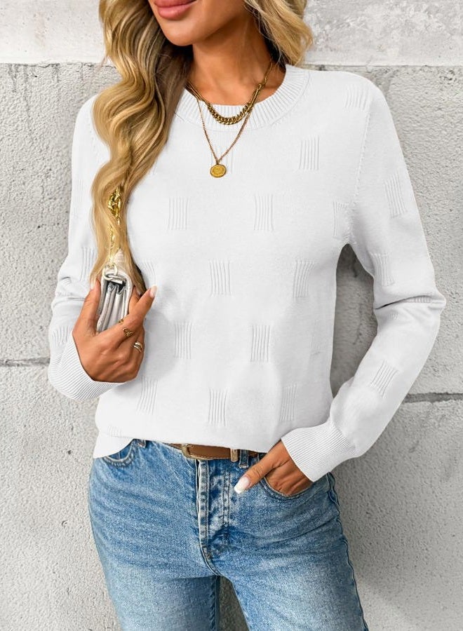 LILLUSORY Women Long Sleeve Pullover Sweaters Fall Clothes 2025, White, XL - Image 2