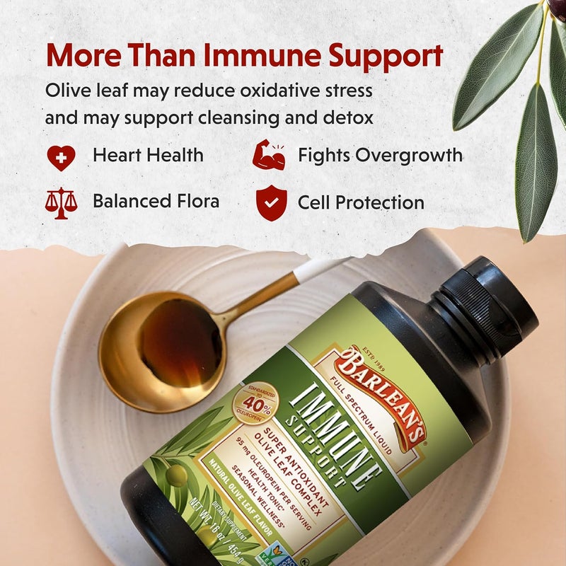 Barleans Olive Leaf Complex Liquid Immune Support Supplement with 95mg Oleuropein Antioxidants for Seasonal Wellness Heart Health  Immune System Booster 16 Ounce - Image 4