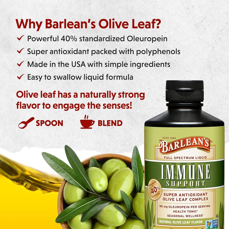 Barleans Olive Leaf Complex Liquid Immune Support Supplement with 95mg Oleuropein Antioxidants for Seasonal Wellness Heart Health  Immune System Booster 16 Ounce - Image 3