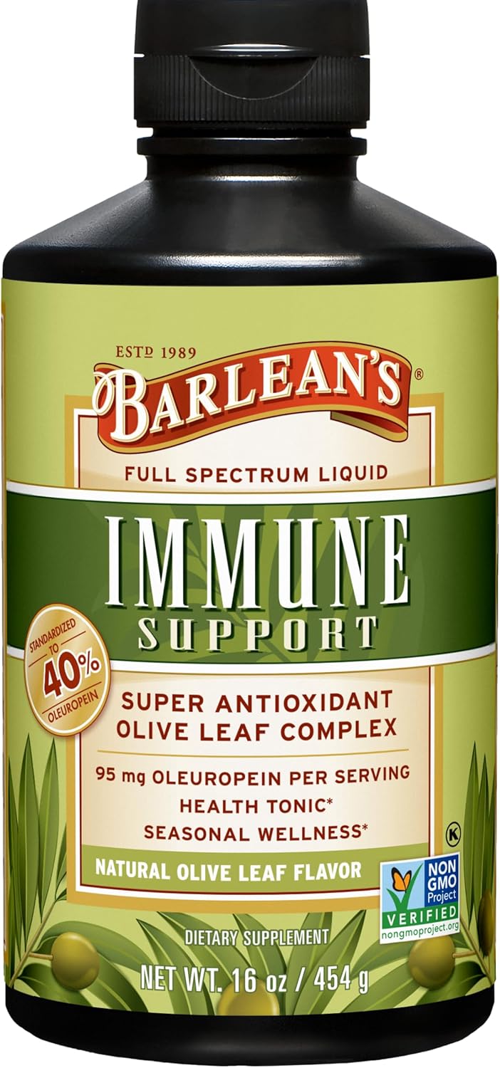 Barleans Olive Leaf Complex Liquid Immune Support Supplement with 95mg Oleuropein Antioxidants for Seasonal Wellness Heart Health  Immune System Booster 16 Ounce - Image 1