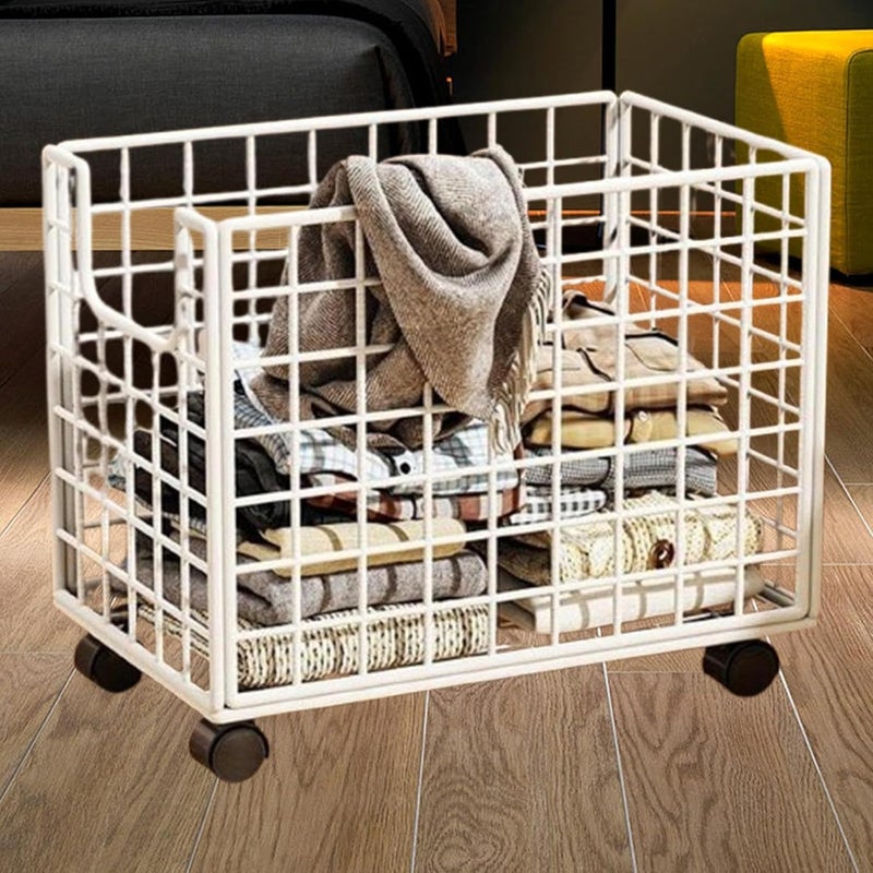 Lavandería Basket, Laundry Basket with Wheels Organizer of Multipurpose Iron Wire Dirty Clothing Cover for Bedroom, White - Image 5