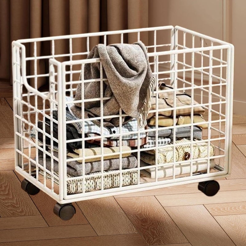 Lavandería Basket, Laundry Basket with Wheels Organizer of Multipurpose Iron Wire Dirty Clothing Cover for Bedroom, White - Image 2
