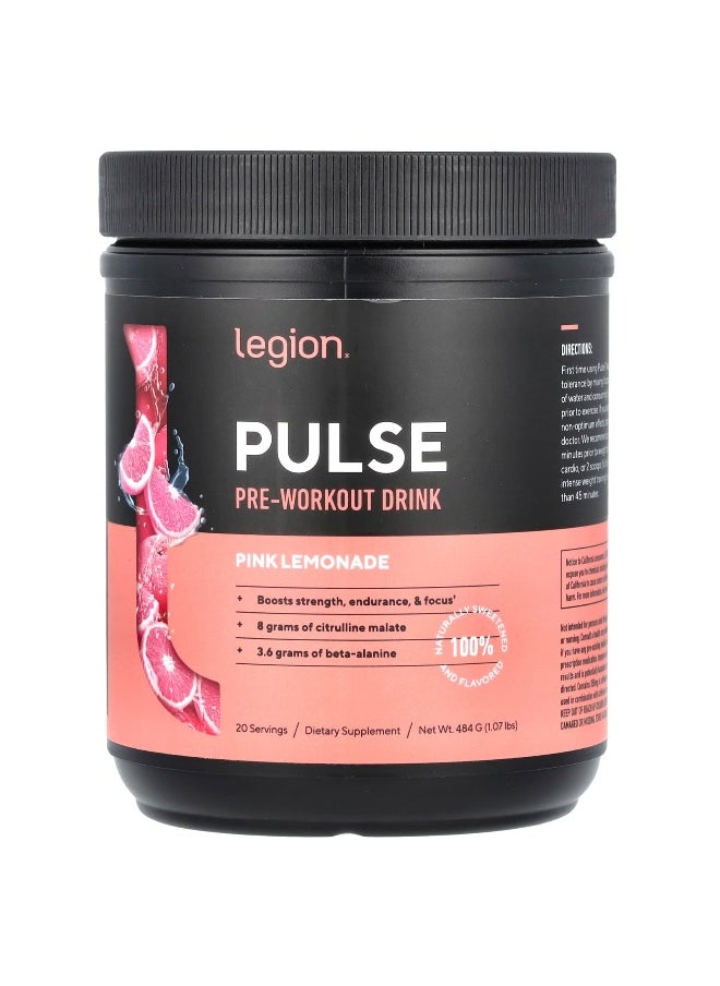 Legion Athletics Legion Athletics, Pulse, Pre-Workout Drink, Pink Lemonade, 1.07 lbs (484 g)  - Image 1