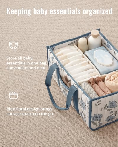 Blissful Diary Floral Diaper Caddy Organizer Stylish Nursery Storage Basket Gift for Baby Shower Newborn Essentials Peony Blue - Image 3