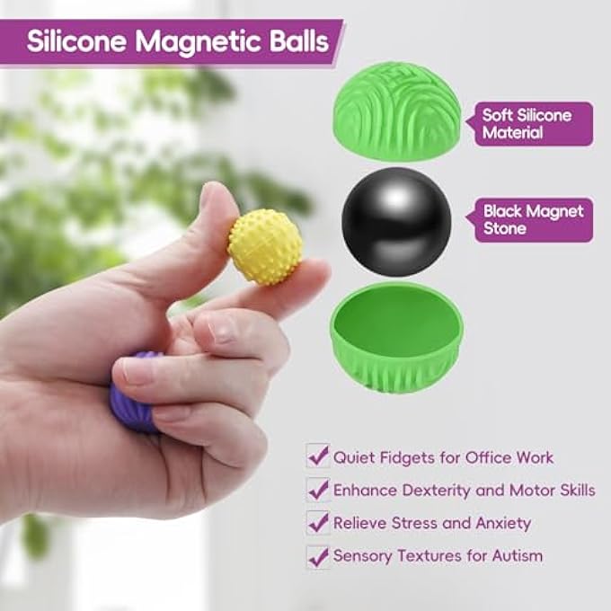 GoClimber 4-Pack Silicone Magnetic Balls Fidget Toys for Adults,Teens, Stress Relief Sensory Toys for ADHD Autism Anxiety,Fun Textures Sensory Adult fidgets Toys,Quiet Executive Desk Fidget Magnets for Office - Image 2