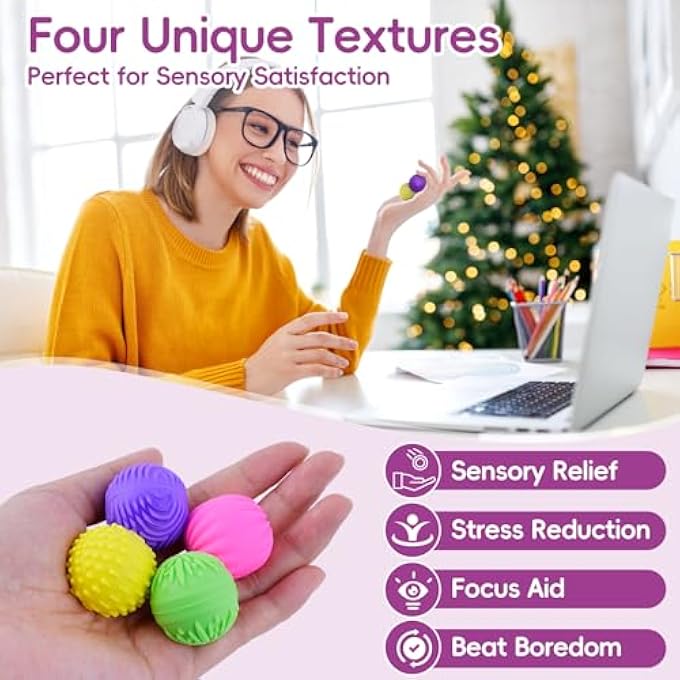 GoClimber 4-Pack Silicone Magnetic Balls Fidget Toys for Adults,Teens, Stress Relief Sensory Toys for ADHD Autism Anxiety,Fun Textures Sensory Adult fidgets Toys,Quiet Executive Desk Fidget Magnets for Office - Image 5