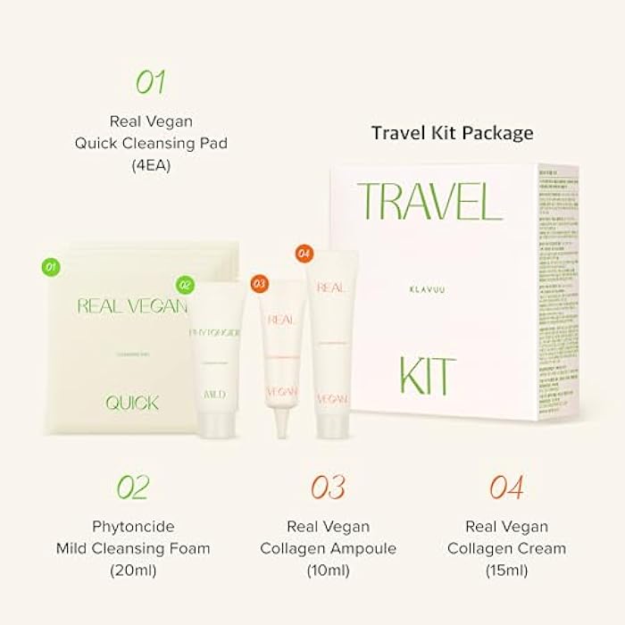 KLAVUU TRAVEL KIT – 4-Step Korean Skincare Set with Collagen Ampoule, Cream, Cleansing Pads & Foam | Travel Size Gift Set | Vegan | Mini K-Beauty Trial Kit - Image 3