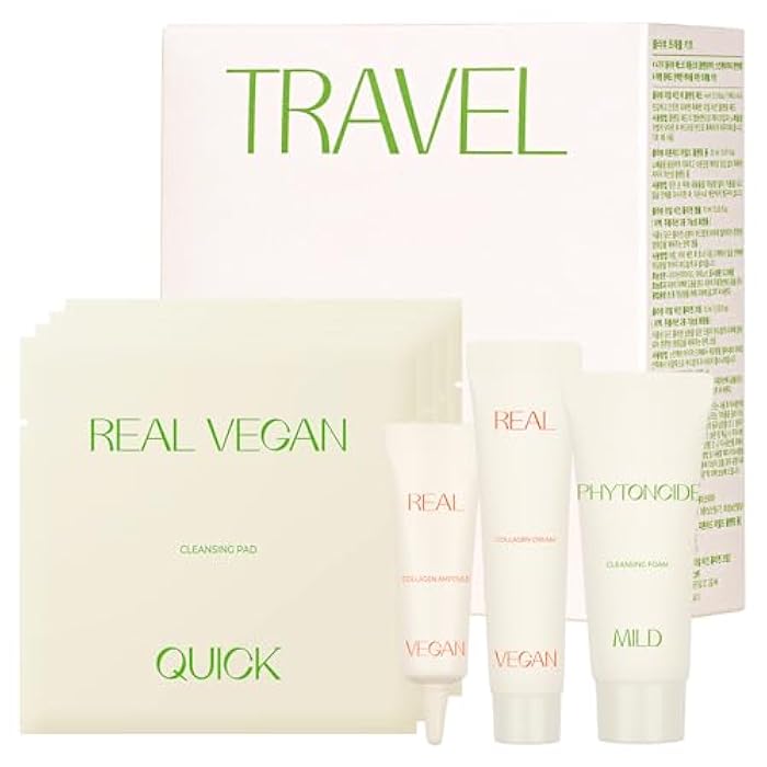 KLAVUU TRAVEL KIT – 4-Step Korean Skincare Set with Collagen Ampoule, Cream, Cleansing Pads & Foam | Travel Size Gift Set | Vegan | Mini K-Beauty Trial Kit - Image 1