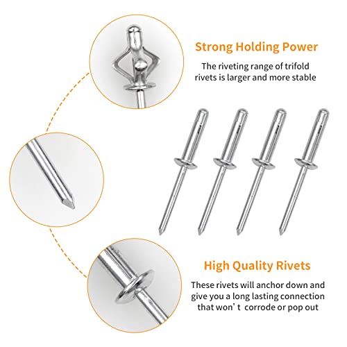 ALLCLEAN 3/16" x 1" Tri-Fold Rivets Assortment - 50Pcs,Silver Tri-fold Exploding Pop Rivets Solid Aluminum Tri Grip Rivets Bulb Style Rivets for Kayak Marine Boat - Image 2