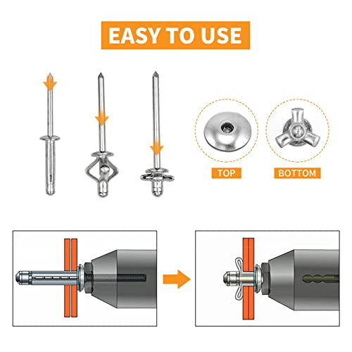 ALLCLEAN 3/16" x 1" Tri-Fold Rivets Assortment - 50Pcs,Silver Tri-fold Exploding Pop Rivets Solid Aluminum Tri Grip Rivets Bulb Style Rivets for Kayak Marine Boat - Image 5