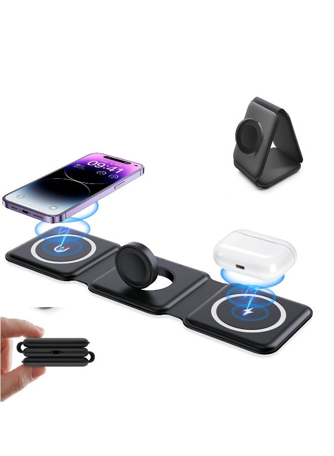3 in 1 Magnetic Wireless Charger Fast Charging Pad Foldable Phone Smart Watch Charge Station3 in 1 Foldable Wireless Charger, Magsafe Charger Charging Station for Multple Devices,Travel Charger for