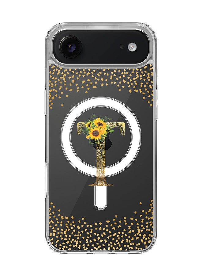 Stylizedd Classic Clear MagSafe Case for iPhone 17 Air , Hybrid Soft Case Flexible Edges Anti Drop TPU PC Gel Thin Transparent Cover [ Designed for iPhone 17 Air ] - Custom Monogram Initial Letter Floral Pattern Alphabet - T  (Clear )
