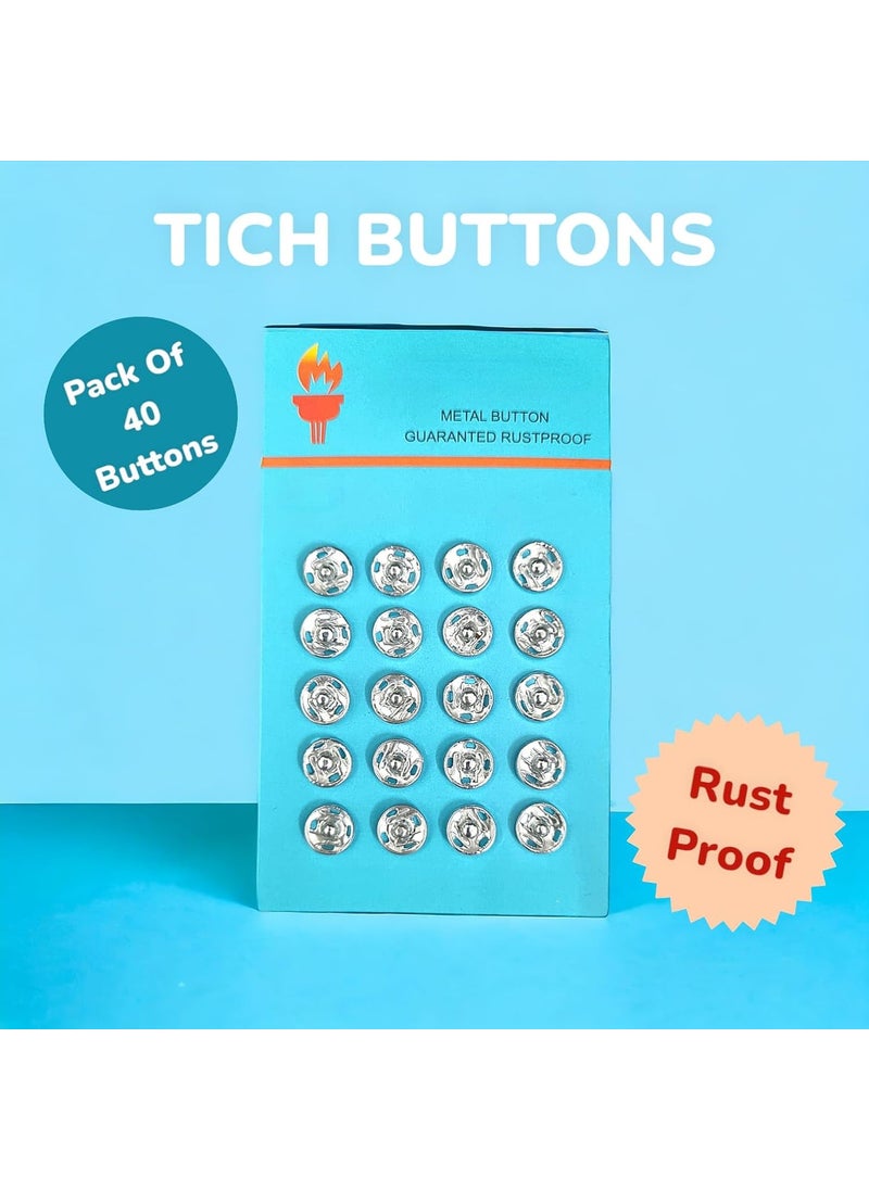 RIANZ RIANZ Embroidery Material 8 MM Silver Tich Buttons (Fancy Buttons/Snap Buttons/Clip Buttons/Chit Buttons/Hook Buttons) for Clothes Craft,Dressmaking and Sewing Purpose (Silver - Pack of 40 Buttons)  - Image 3