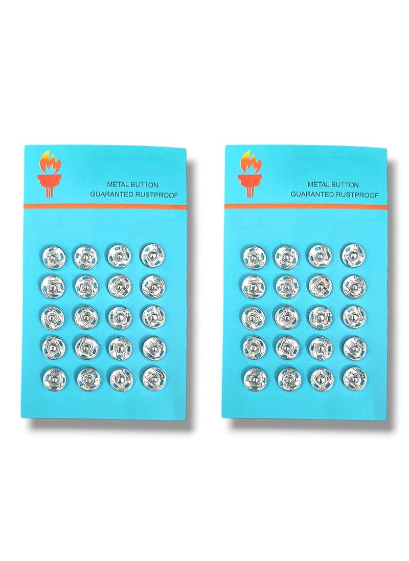 RIANZ RIANZ Embroidery Material 8 MM Silver Tich Buttons (Fancy Buttons/Snap Buttons/Clip Buttons/Chit Buttons/Hook Buttons) for Clothes Craft,Dressmaking and Sewing Purpose (Silver - Pack of 40 Buttons)  - Image 1